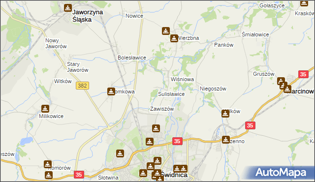 mapa Sulisławice gmina Świdnica, Sulisławice gmina Świdnica na mapie Targeo