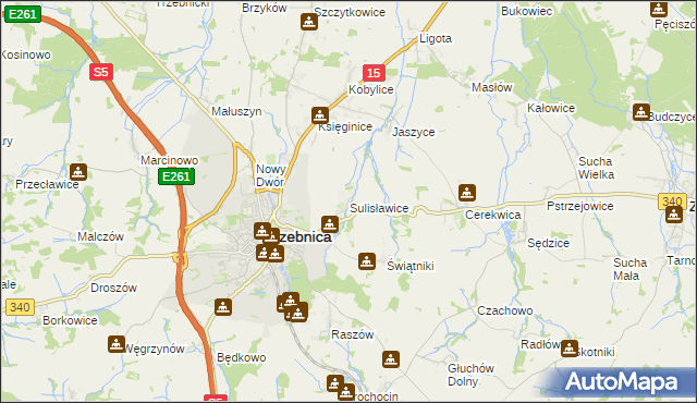 mapa Sulisławice gmina Trzebnica, Sulisławice gmina Trzebnica na mapie Targeo