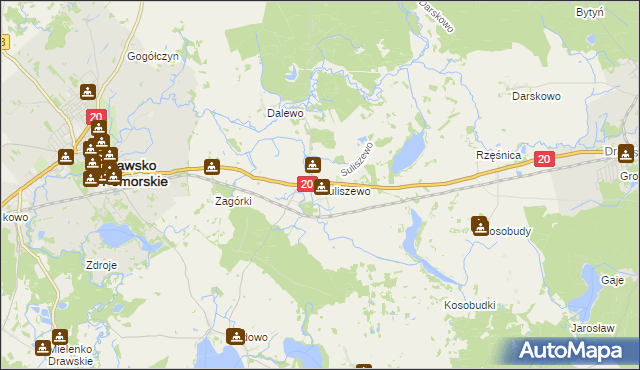 mapa Suliszewo gmina Drawsko Pomorskie, Suliszewo gmina Drawsko Pomorskie na mapie Targeo