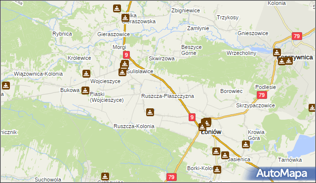 mapa Suliszów gmina Łoniów, Suliszów gmina Łoniów na mapie Targeo