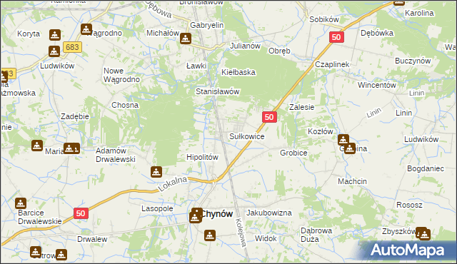 mapa Sułkowice gmina Chynów, Sułkowice gmina Chynów na mapie Targeo
