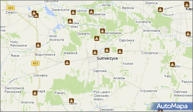 mapa Sulmierzyce powiat pajęczański, Sulmierzyce powiat pajęczański na mapie Targeo