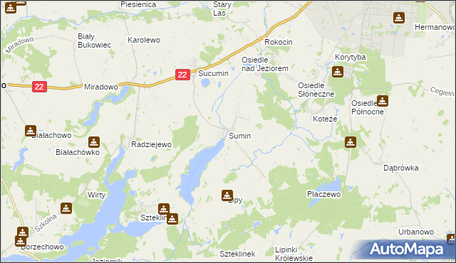 mapa Sumin gmina Starogard Gdański, Sumin gmina Starogard Gdański na mapie Targeo