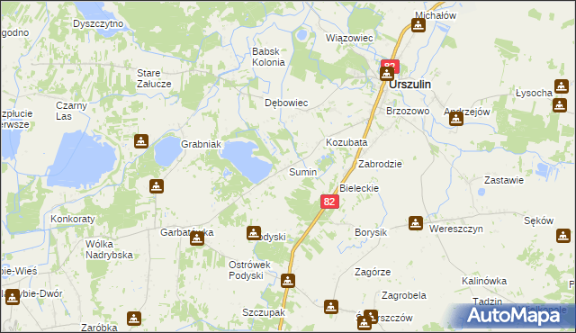 mapa Sumin gmina Urszulin, Sumin gmina Urszulin na mapie Targeo