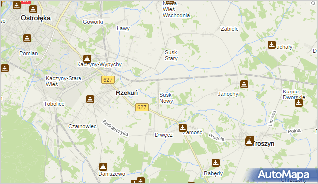 mapa Susk Nowy gmina Rzekuń, Susk Nowy gmina Rzekuń na mapie Targeo