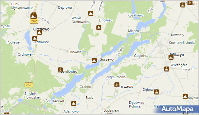 mapa Suszewo gmina Orchowo, Suszewo gmina Orchowo na mapie Targeo