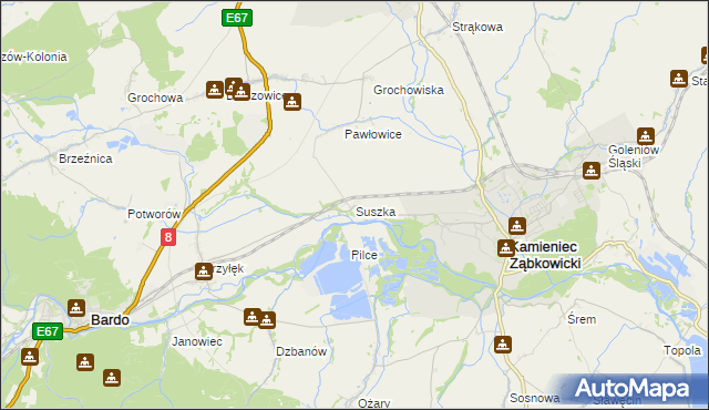 mapa Suszka gmina Kamieniec Ząbkowicki, Suszka gmina Kamieniec Ząbkowicki na mapie Targeo