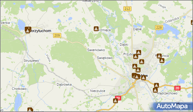 mapa Świątkowo gmina Bytów, Świątkowo gmina Bytów na mapie Targeo