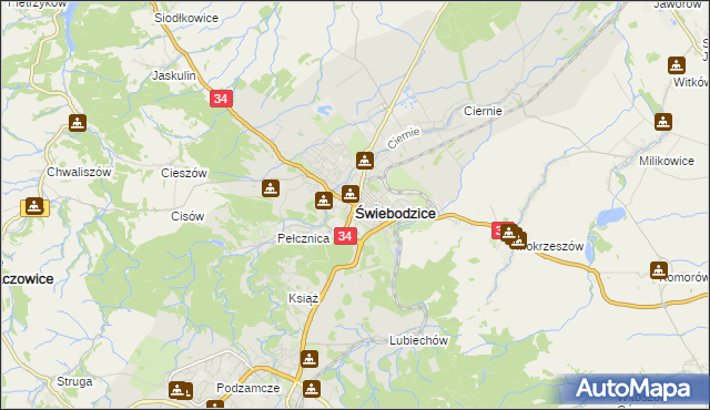 mapa Świebodzice, Świebodzice na mapie Targeo