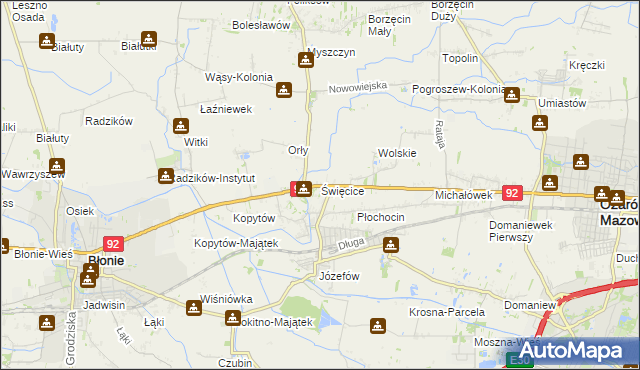 mapa Święcice gmina Ożarów Mazowiecki, Święcice gmina Ożarów Mazowiecki na mapie Targeo