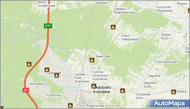 mapa Świerczek gmina Skarżysko Kościelne, Świerczek gmina Skarżysko Kościelne na mapie Targeo