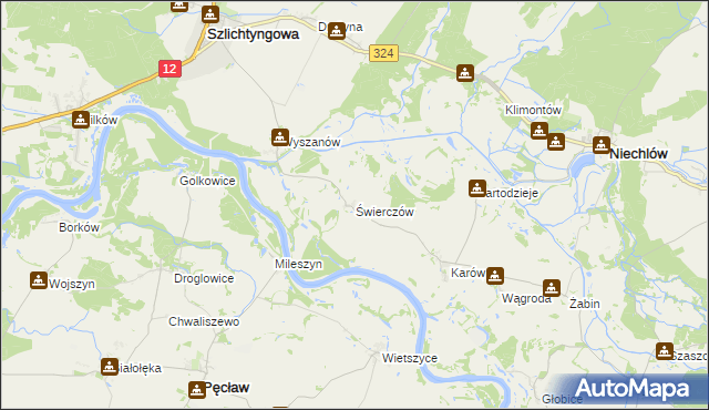 mapa Świerczów gmina Niechlów, Świerczów gmina Niechlów na mapie Targeo