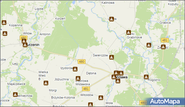 mapa Świerczów gmina Widawa, Świerczów gmina Widawa na mapie Targeo