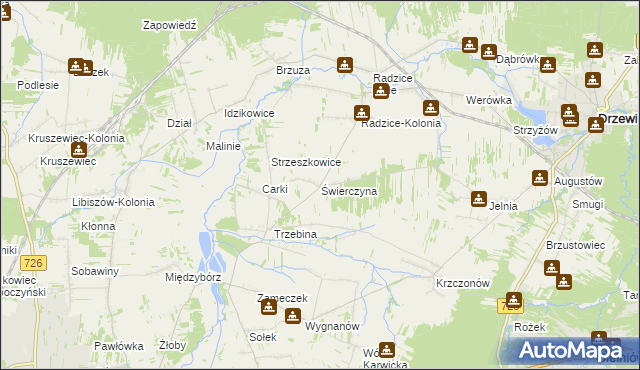 mapa Świerczyna gmina Drzewica, Świerczyna gmina Drzewica na mapie Targeo