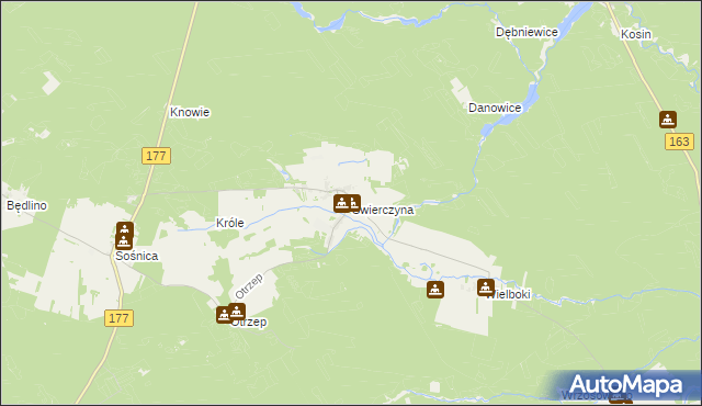 mapa Świerczyna gmina Wierzchowo, Świerczyna gmina Wierzchowo na mapie Targeo