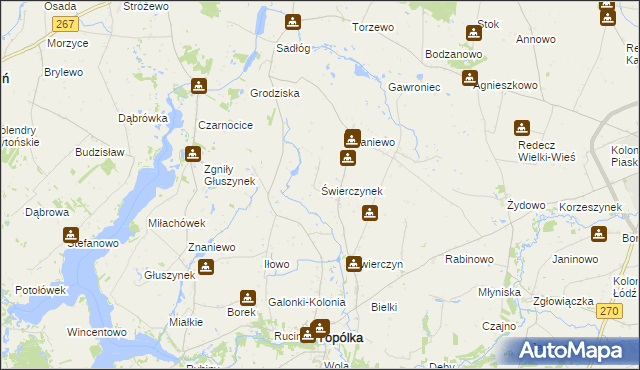 mapa Świerczynek gmina Topólka, Świerczynek gmina Topólka na mapie Targeo