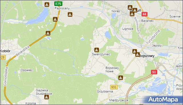 mapa Świerczyniec gmina Bojszowy, Świerczyniec gmina Bojszowy na mapie Targeo