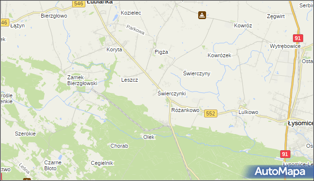 mapa Świerczynki gmina Łysomice, Świerczynki gmina Łysomice na mapie Targeo