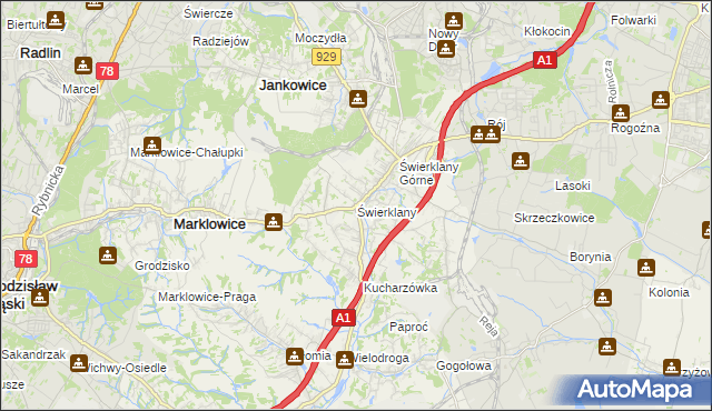 mapa Świerklany, Świerklany na mapie Targeo