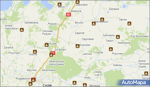 mapa Świerszczów gmina Cyców, Świerszczów gmina Cyców na mapie Targeo