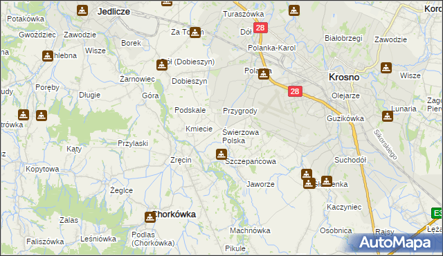 mapa Świerzowa Polska, Świerzowa Polska na mapie Targeo