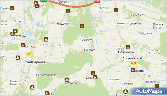 mapa Sycanów, Sycanów na mapie Targeo