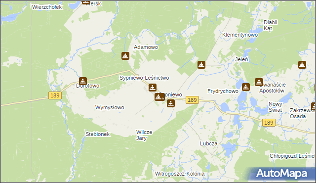 mapa Sypniewo gmina Więcbork, Sypniewo gmina Więcbork na mapie Targeo