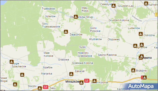 mapa Syski gmina Mniszków, Syski gmina Mniszków na mapie Targeo