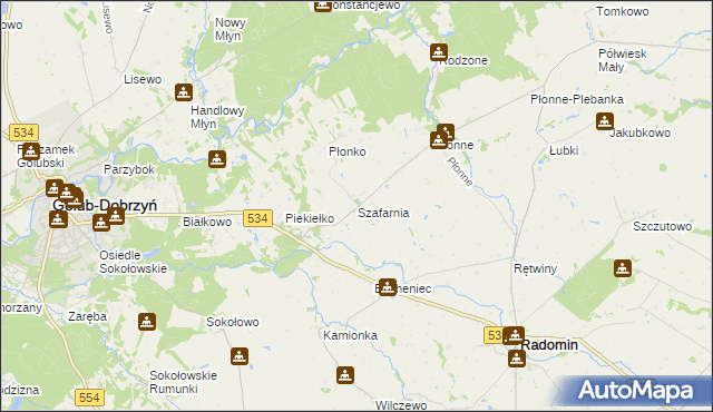 mapa Szafarnia gmina Radomin, Szafarnia gmina Radomin na mapie Targeo