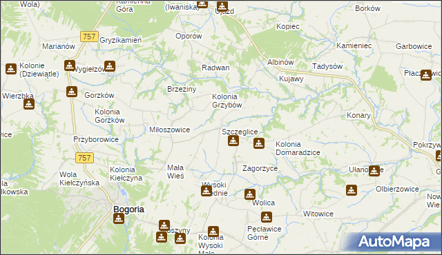 mapa Szczeglice, Szczeglice na mapie Targeo