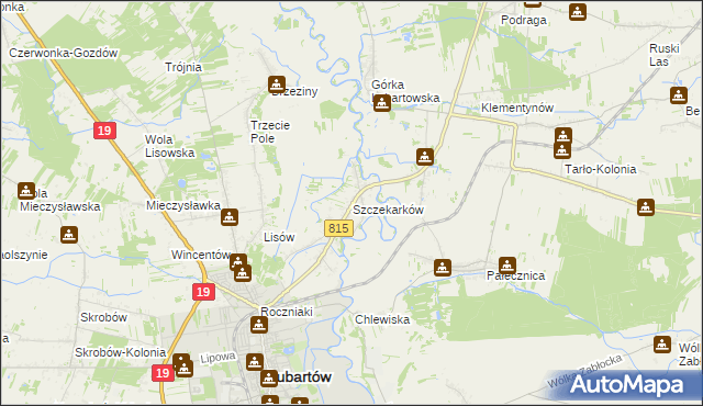 mapa Szczekarków gmina Lubartów, Szczekarków gmina Lubartów na mapie Targeo