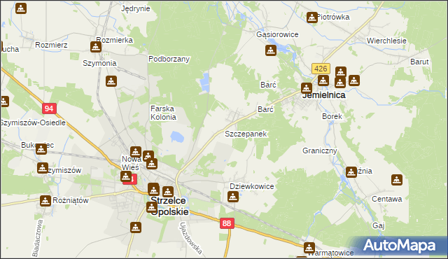 mapa Szczepanek gmina Strzelce Opolskie, Szczepanek gmina Strzelce Opolskie na mapie Targeo