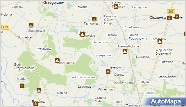 mapa Szczepanów gmina Olszówka, Szczepanów gmina Olszówka na mapie Targeo