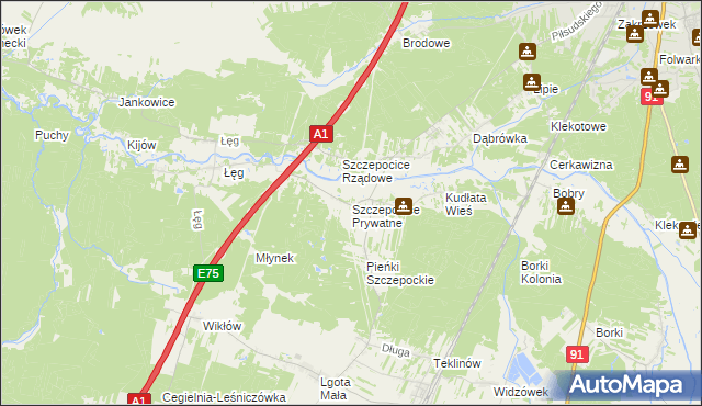 mapa Szczepocice Prywatne, Szczepocice Prywatne na mapie Targeo