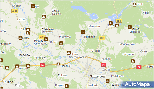 mapa Szczercowska Wieś, Szczercowska Wieś na mapie Targeo