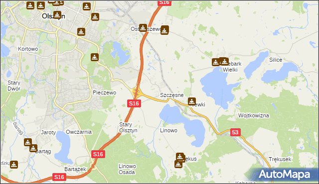 mapa Szczęsne gmina Purda, Szczęsne gmina Purda na mapie Targeo