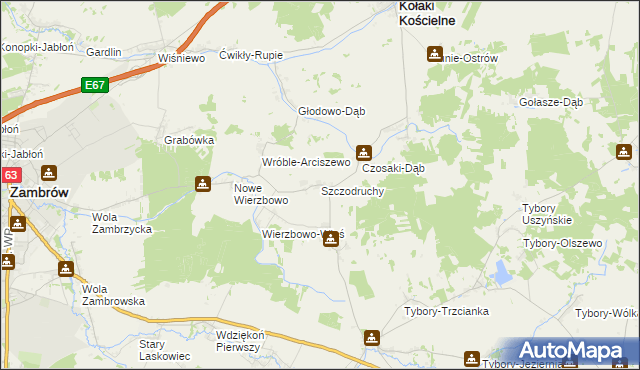 mapa Szczodruchy gmina Kołaki Kościelne, Szczodruchy gmina Kołaki Kościelne na mapie Targeo