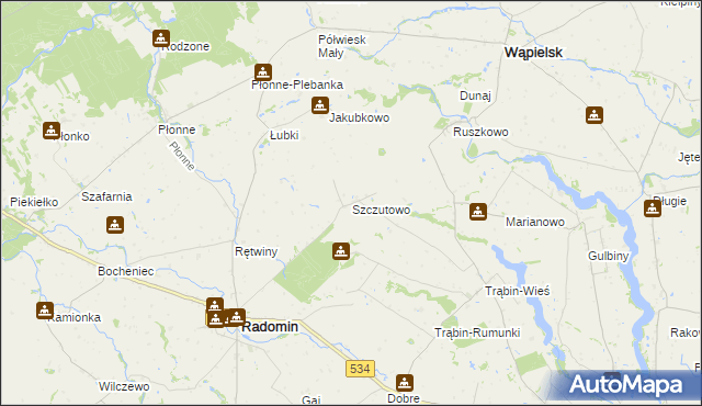 mapa Szczutowo gmina Radomin, Szczutowo gmina Radomin na mapie Targeo