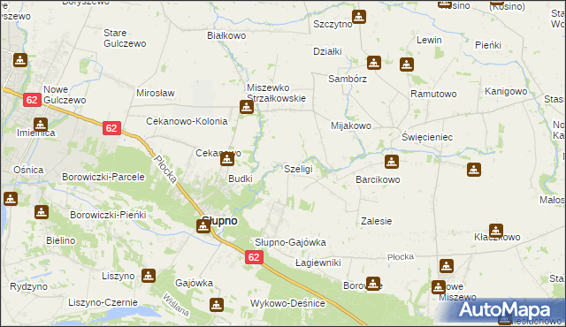 mapa Szeligi gmina Słupno, Szeligi gmina Słupno na mapie Targeo