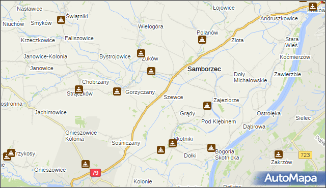 mapa Szewce gmina Samborzec, Szewce gmina Samborzec na mapie Targeo