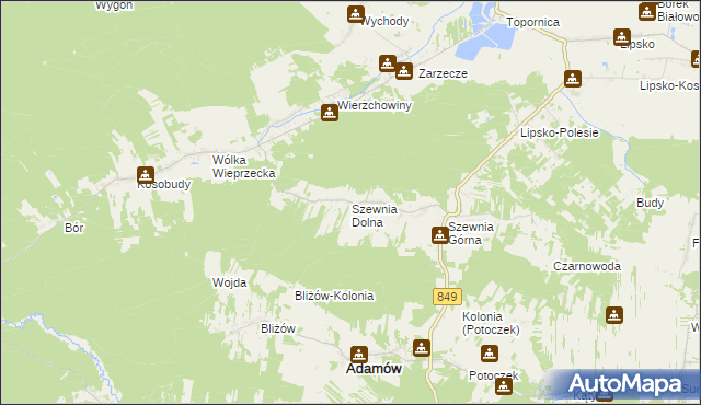 mapa Szewnia Dolna, Szewnia Dolna na mapie Targeo