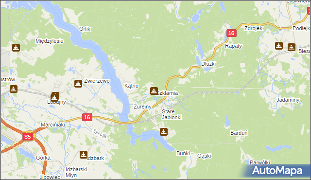 mapa Szklarnia gmina Ostróda, Szklarnia gmina Ostróda na mapie Targeo