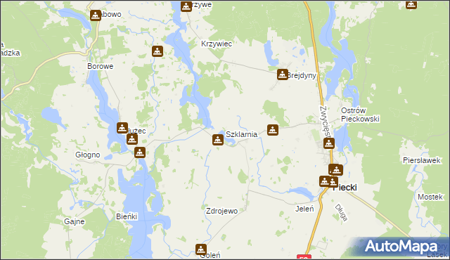 mapa Szklarnia gmina Piecki, Szklarnia gmina Piecki na mapie Targeo