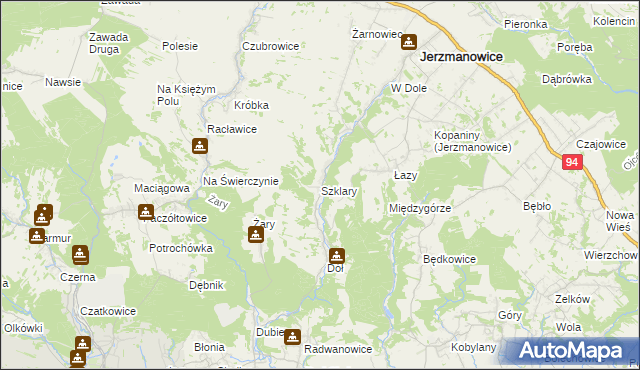 mapa Szklary gmina Jerzmanowice-Przeginia, Szklary gmina Jerzmanowice-Przeginia na mapie Targeo