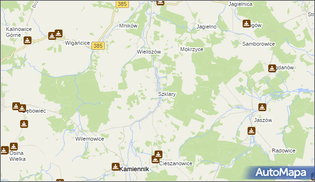 mapa Szklary gmina Kamiennik, Szklary gmina Kamiennik na mapie Targeo