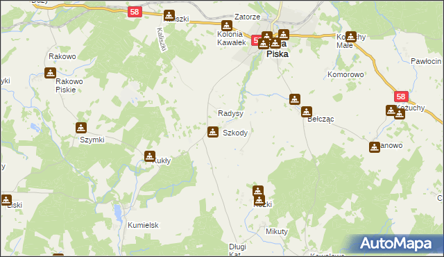 mapa Szkody, Szkody na mapie Targeo