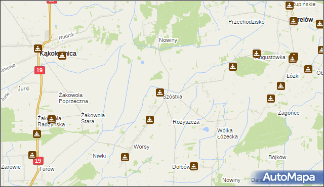 mapa Szóstka gmina Drelów, Szóstka gmina Drelów na mapie Targeo