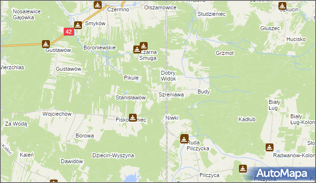 mapa Szreniawa gmina Fałków, Szreniawa gmina Fałków na mapie Targeo