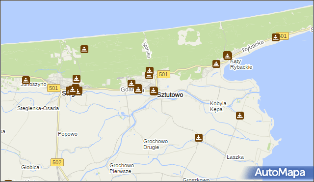 mapa Sztutowo, Sztutowo na mapie Targeo