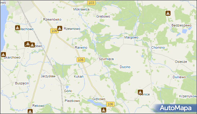 mapa Szumiąca gmina Kamień Pomorski, Szumiąca gmina Kamień Pomorski na mapie Targeo